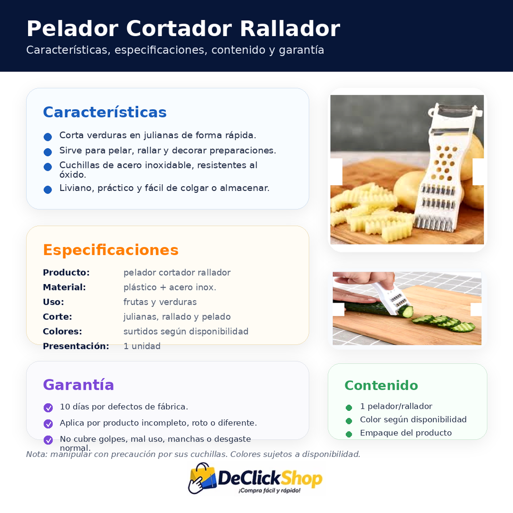 Pelador Cortador Rallador de Verduras y Frutas Multifuncional