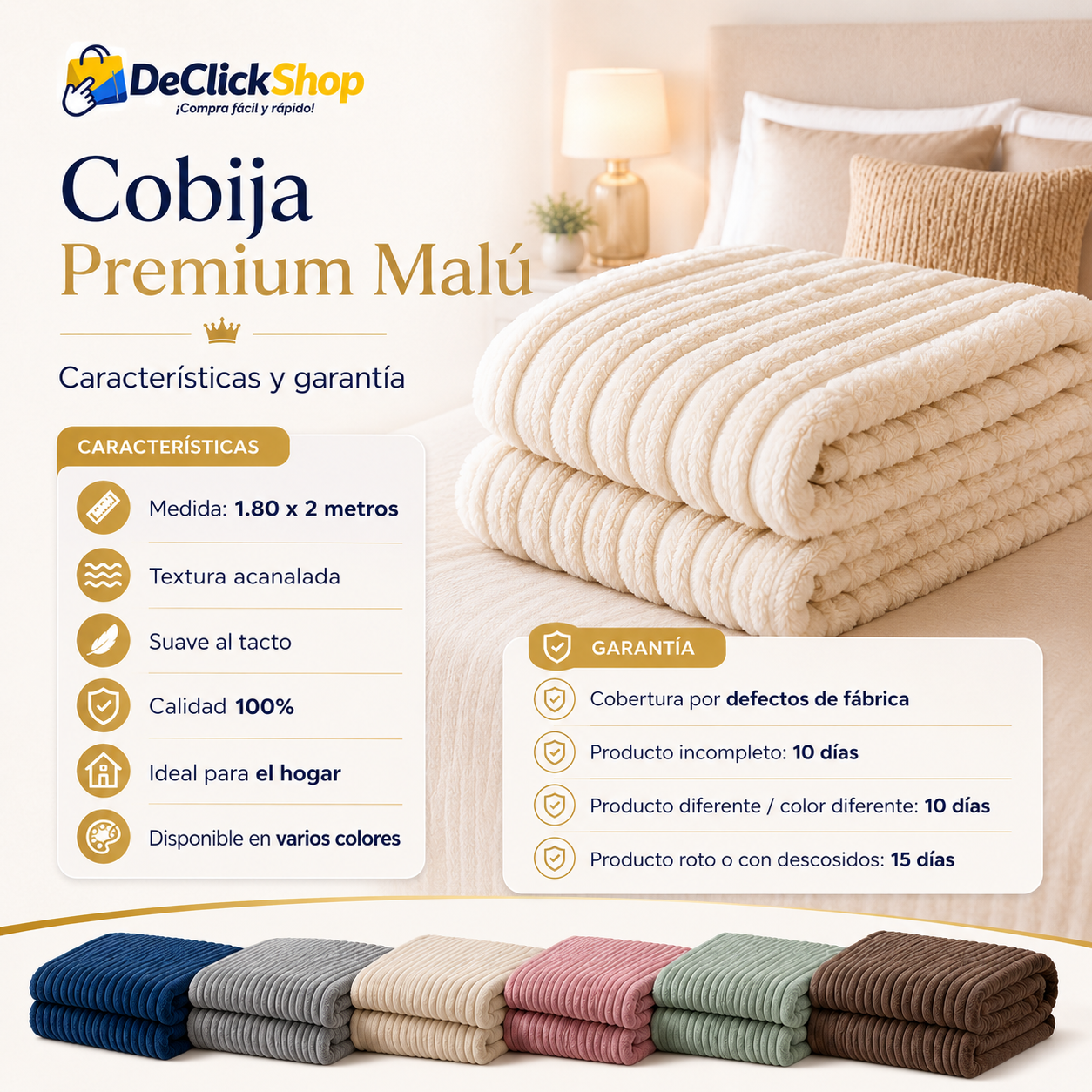 Cobija Premium Malú Acanalada 1.80 x 2 m