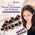 Set x2 Pinzas Trenzadas con Pedrería Brillante para Cabello
