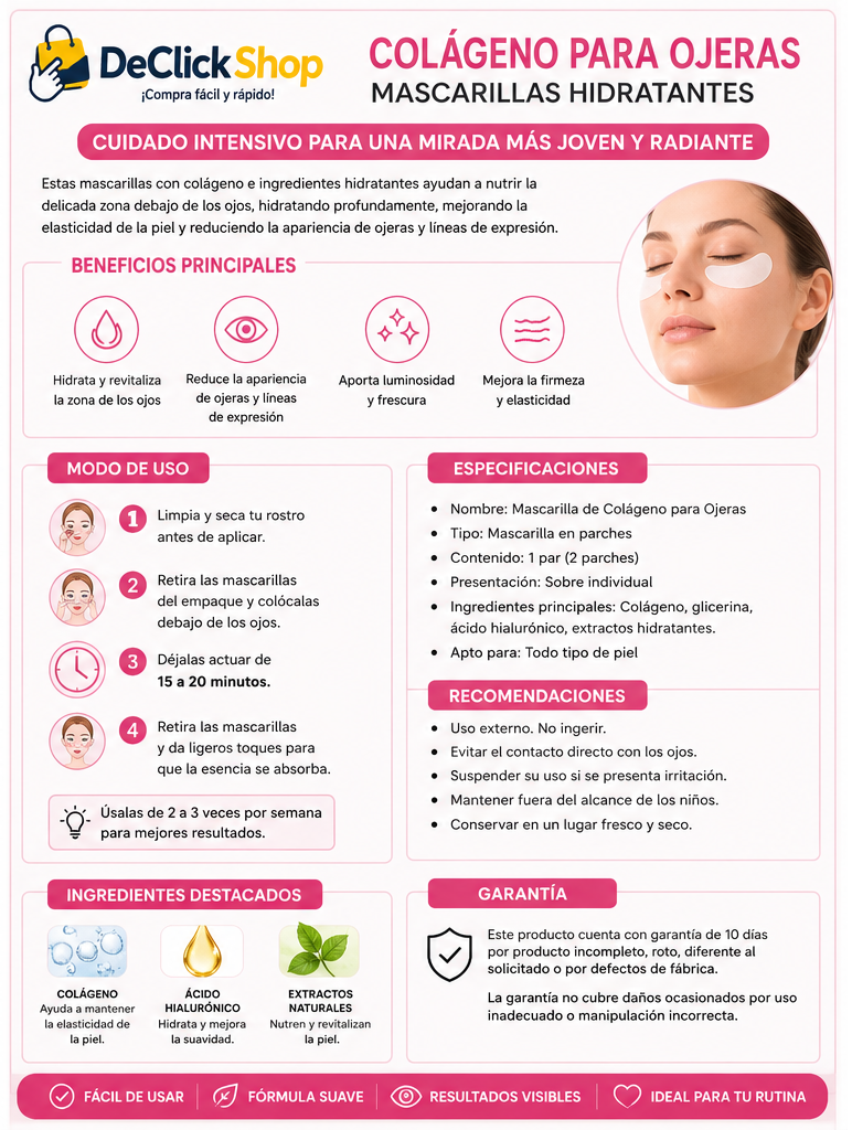 Mascarillas de Colágeno para Ojeras BIOAQUA – Hidratación y Frescura para la Zona de los Ojos