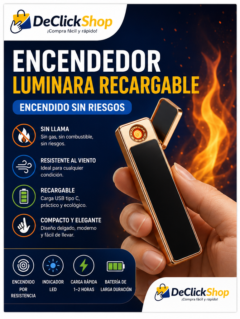 Encendedor Eléctrico Recargable Luminara USB Tipo C Sin Llama
