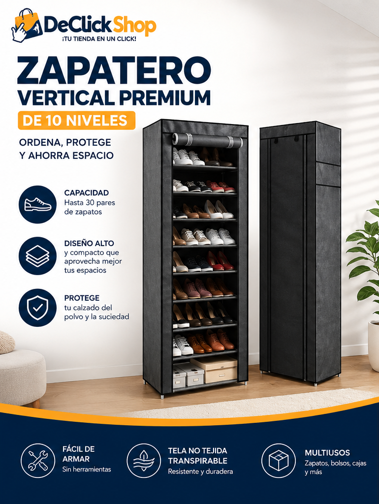 Zapatero Vertical Premium de 10 Niveles con Cubierta Protectora