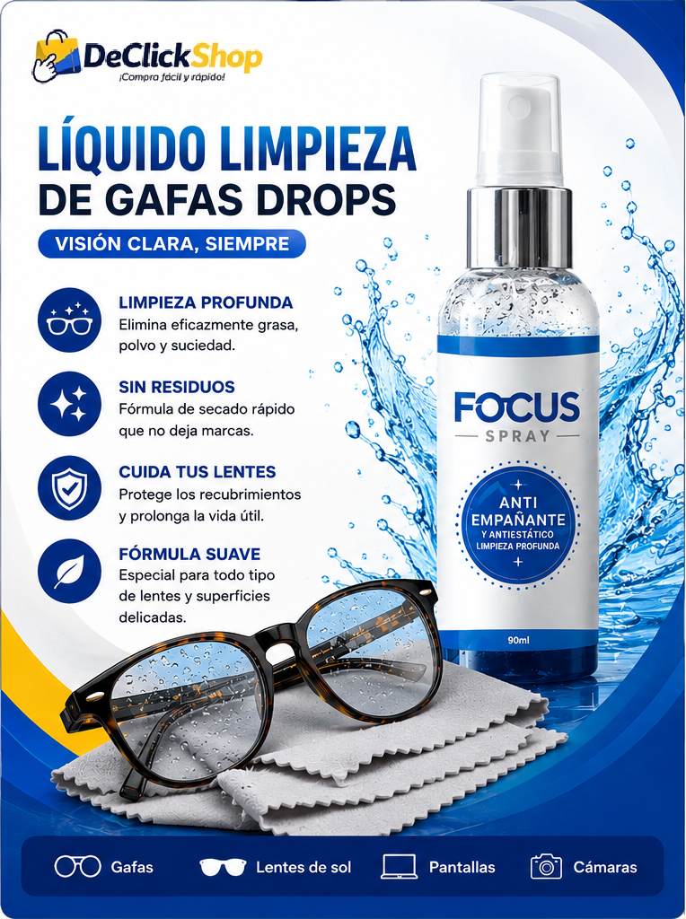 Spray Limpiador Antiempañante para Gafas Focus – 90 ml