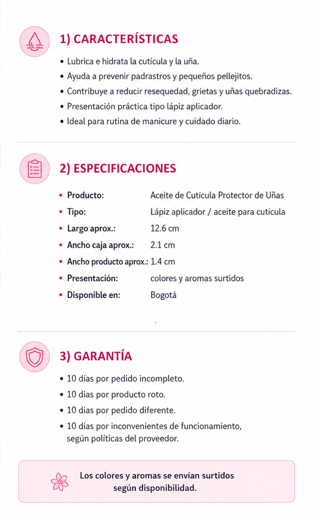 Aceite de Cutícula Protector de Uñas Tipo Lápiz – Hidratante con Aromas Surtidos