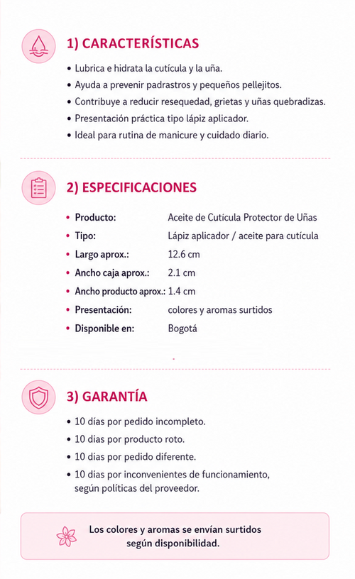 Aceite de Cutícula Protector de Uñas Tipo Lápiz – Hidratante con Aromas Surtidos
