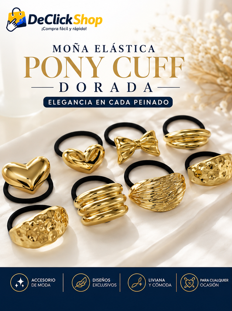 Moña Elástica Pony Cuff Dorada para Cabello – Aplique Metálico Elegante