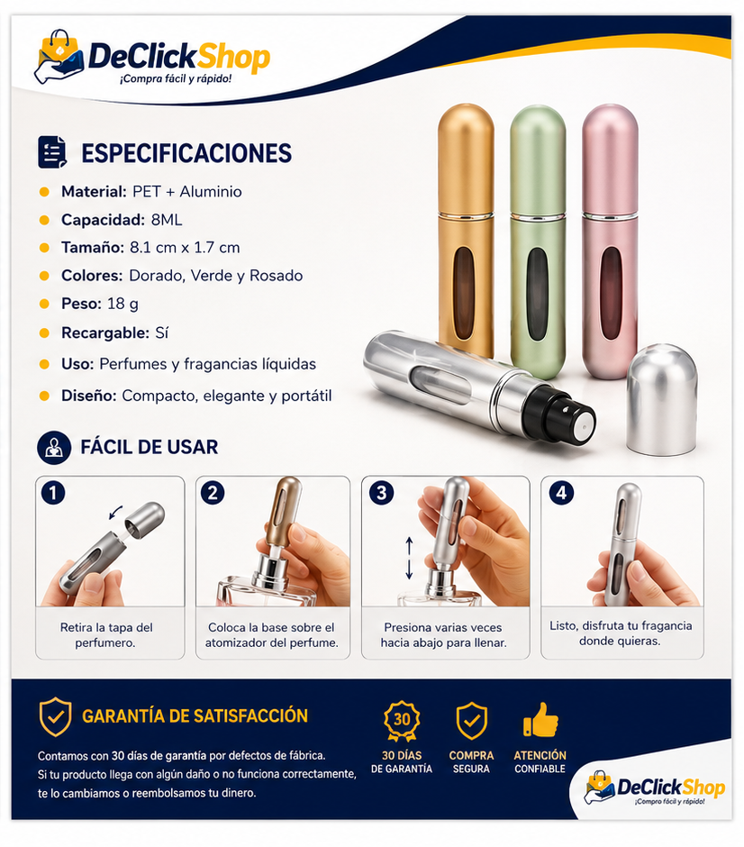 Perfumero Recargable Portátil 8ML – Atomizador de Perfume para Bolso y Viaje