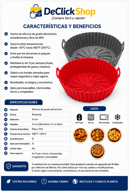 Canastilla de Silicona Reutilizable para Air Fryer – Antiadherente y Fácil de Limpiar