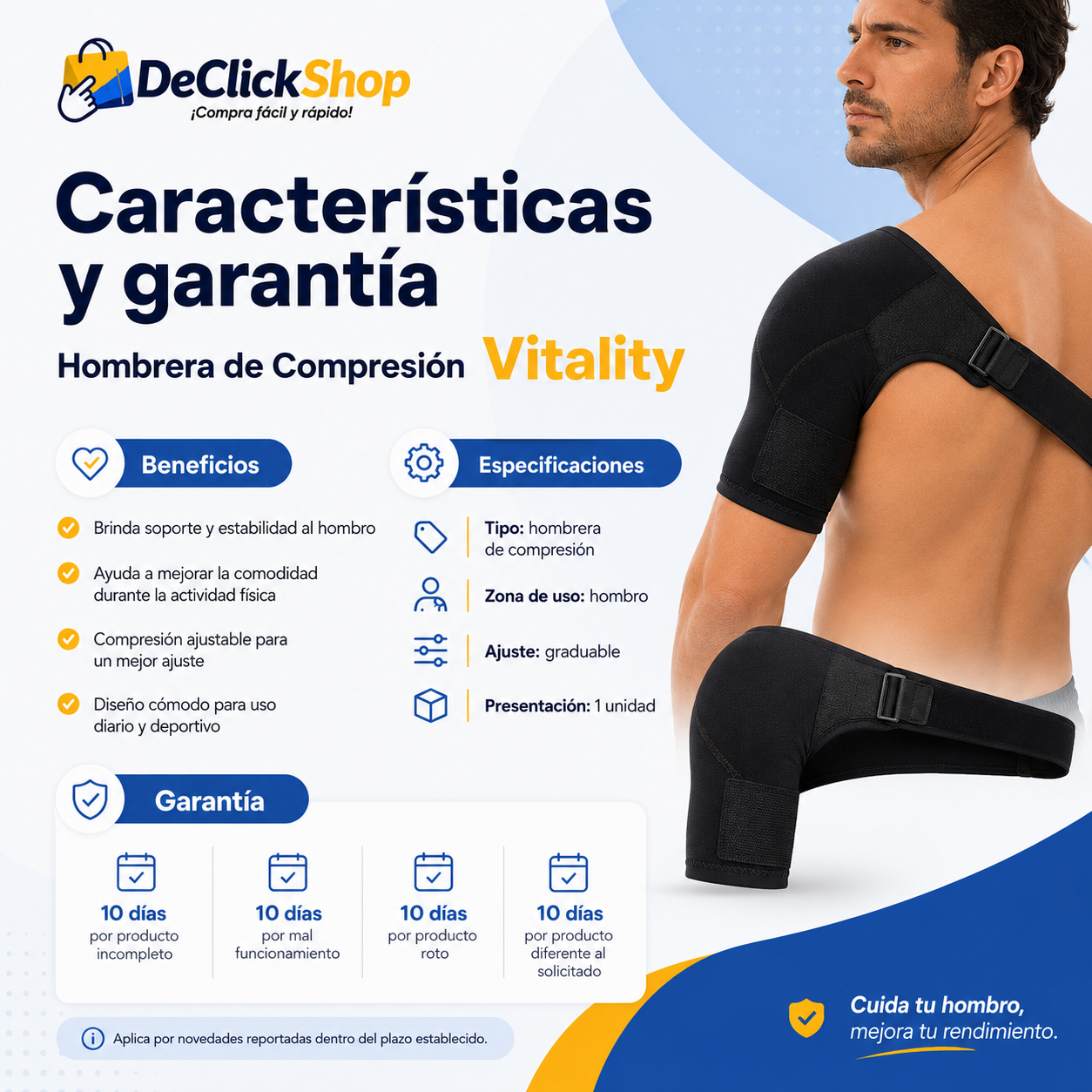 Hombrera de Compresión Vitality Ajustable para Soporte de Hombro
