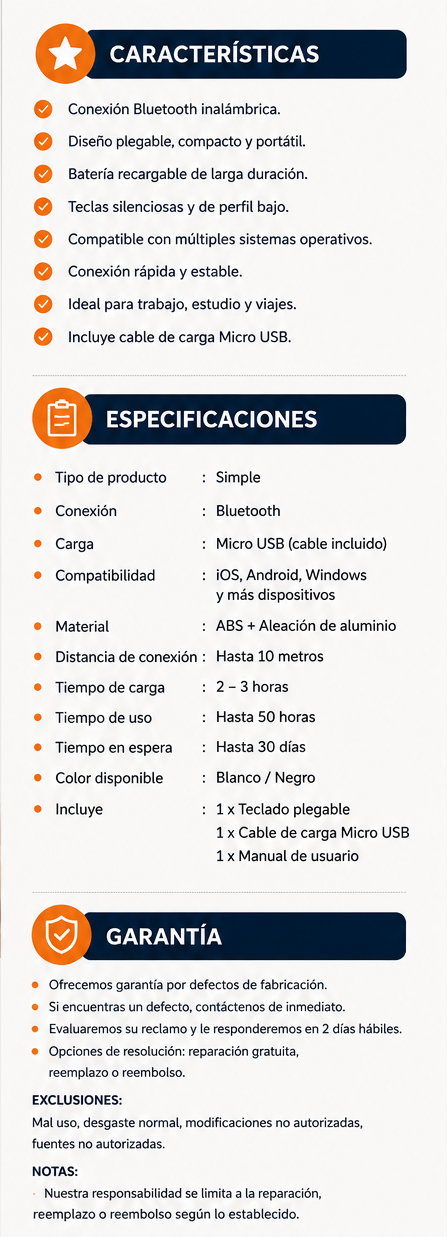 Teclado Bluetooth Plegable Inalámbrico – Portátil, Recargable y Compatible con Múltiples Dispositivos