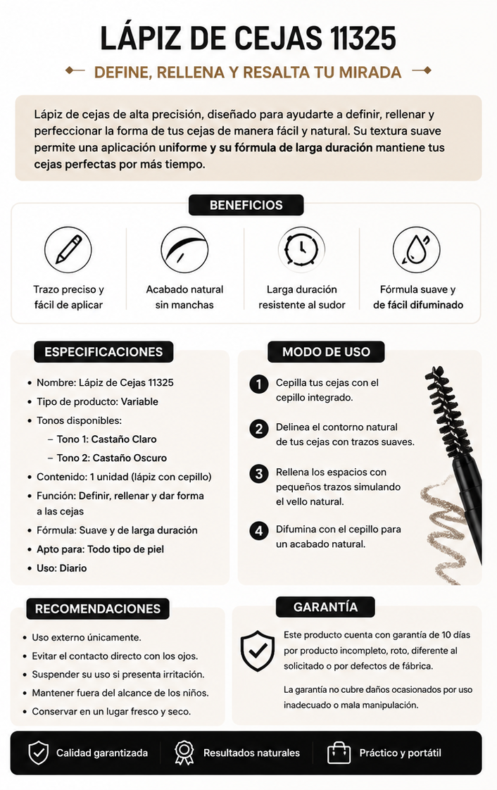 Lápiz de Cejas 2 en 1 con Cepillo – Definición Natural y Relleno Preciso
