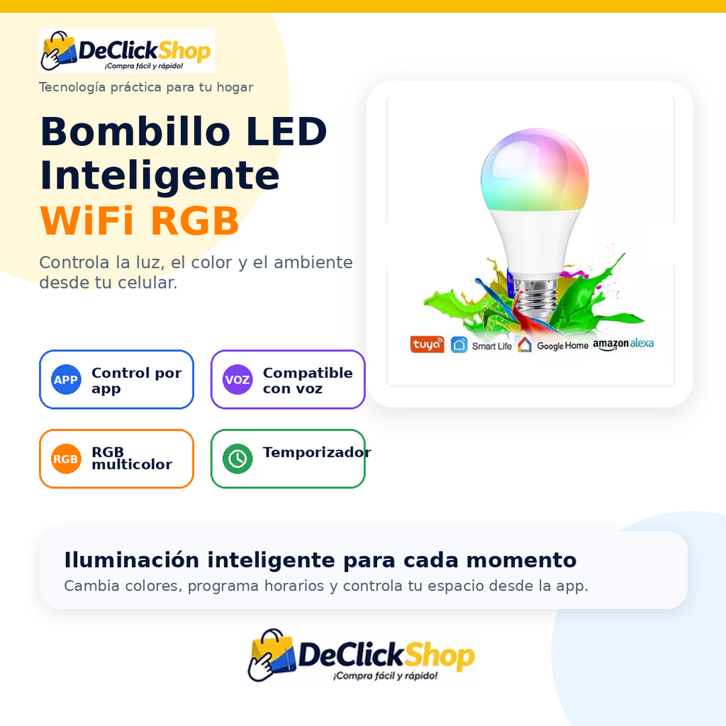 Bombillo LED Inteligente WiFi RGB 12W Compatible con Alexa y Google Home
