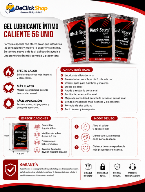 Black Secret Gel Lubricante Íntimo con Efecto Cálido – Sobre de 5 g