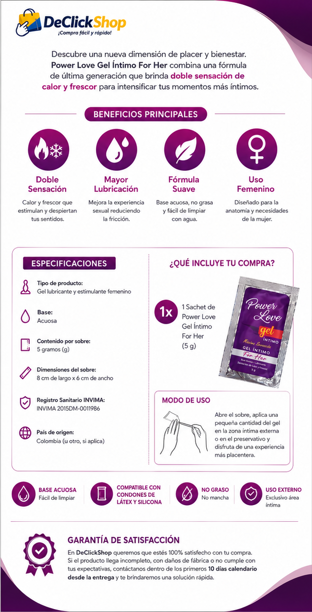 Power Love Gel Íntimo Femenino 5 g – Doble Sensación Cálida y Refrescante