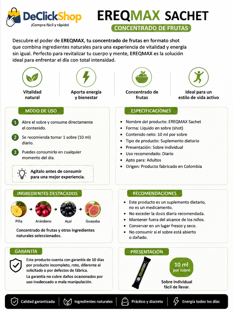 EREQMAX Sachet Concentrado de Frutas – Shot de Vitalidad y Energía Natural