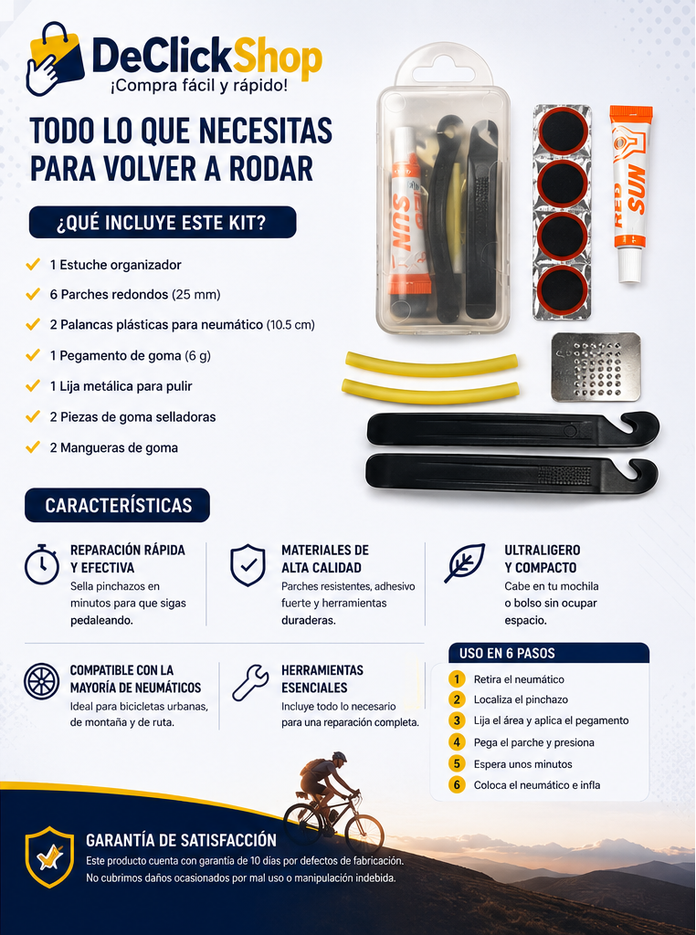 Kit Compacto de Reparación para Neumáticos de Bicicleta – 12 Piezas
