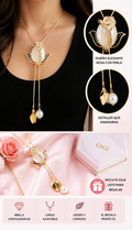 Collar Rosa con Perla Colgante Dorado para Mujer