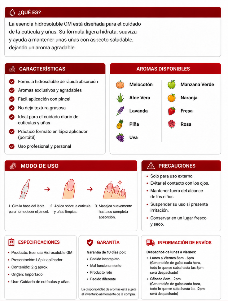 Esencia Hidrosoluble para Cutícula GM – Lápiz Aplicador Hidratante para Uñas