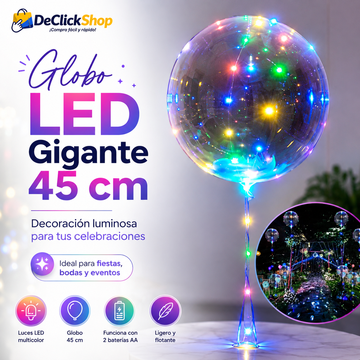 Globo LED Gigante 45 cm con Luces Multicolor para Fiestas y Eventos