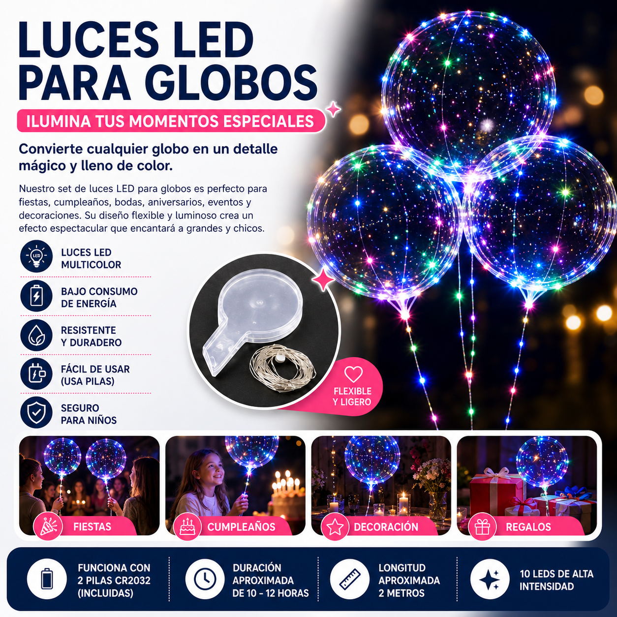Globo Burbuja LED Transparente con Luces Multicolor para Fiestas
