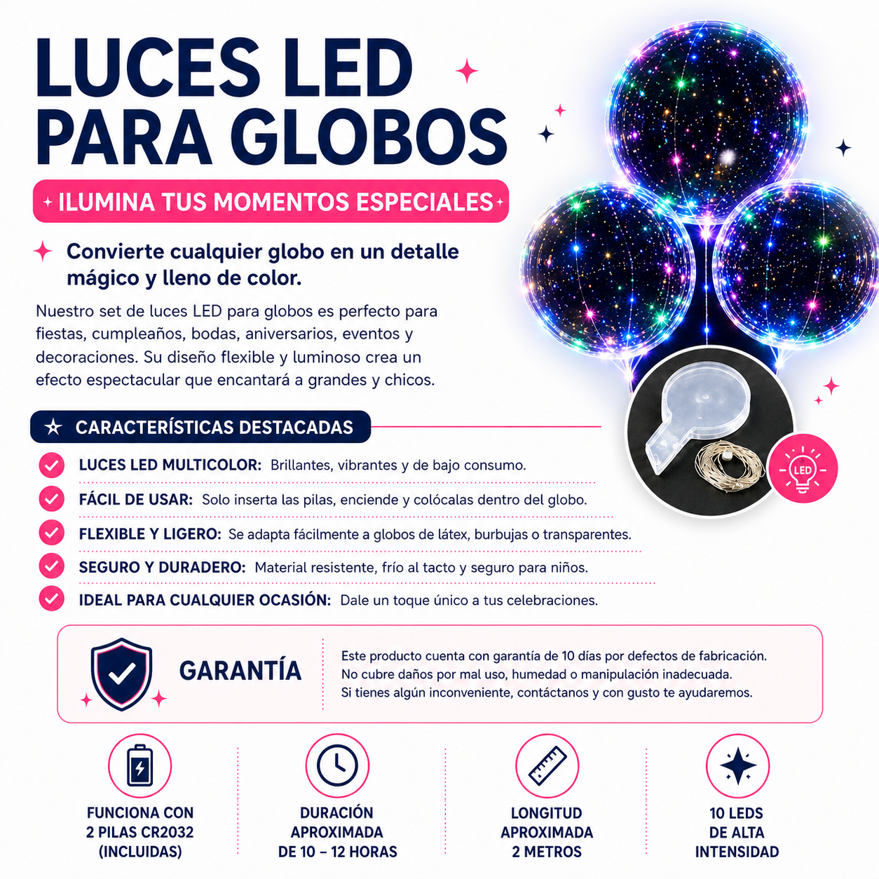 Globo Burbuja LED Transparente con Luces Multicolor para Fiestas