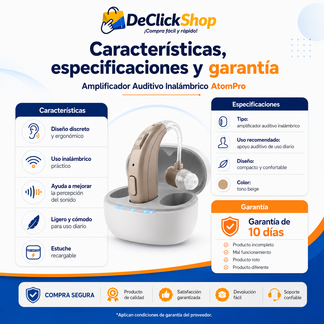 Amplificador Auditivo Inalámbrico AtomPro Recargable