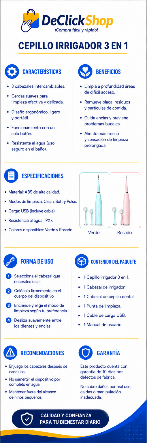 Limpiador Dental 3 en 1 con Cabezales Intercambiables