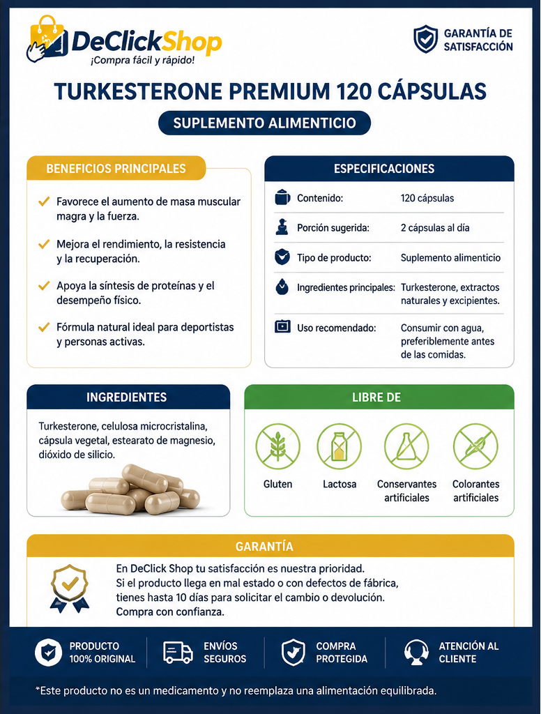 Turkesterone Premium 120 Cápsulas – Suplemento Deportivo para Rendimiento y Fuerza