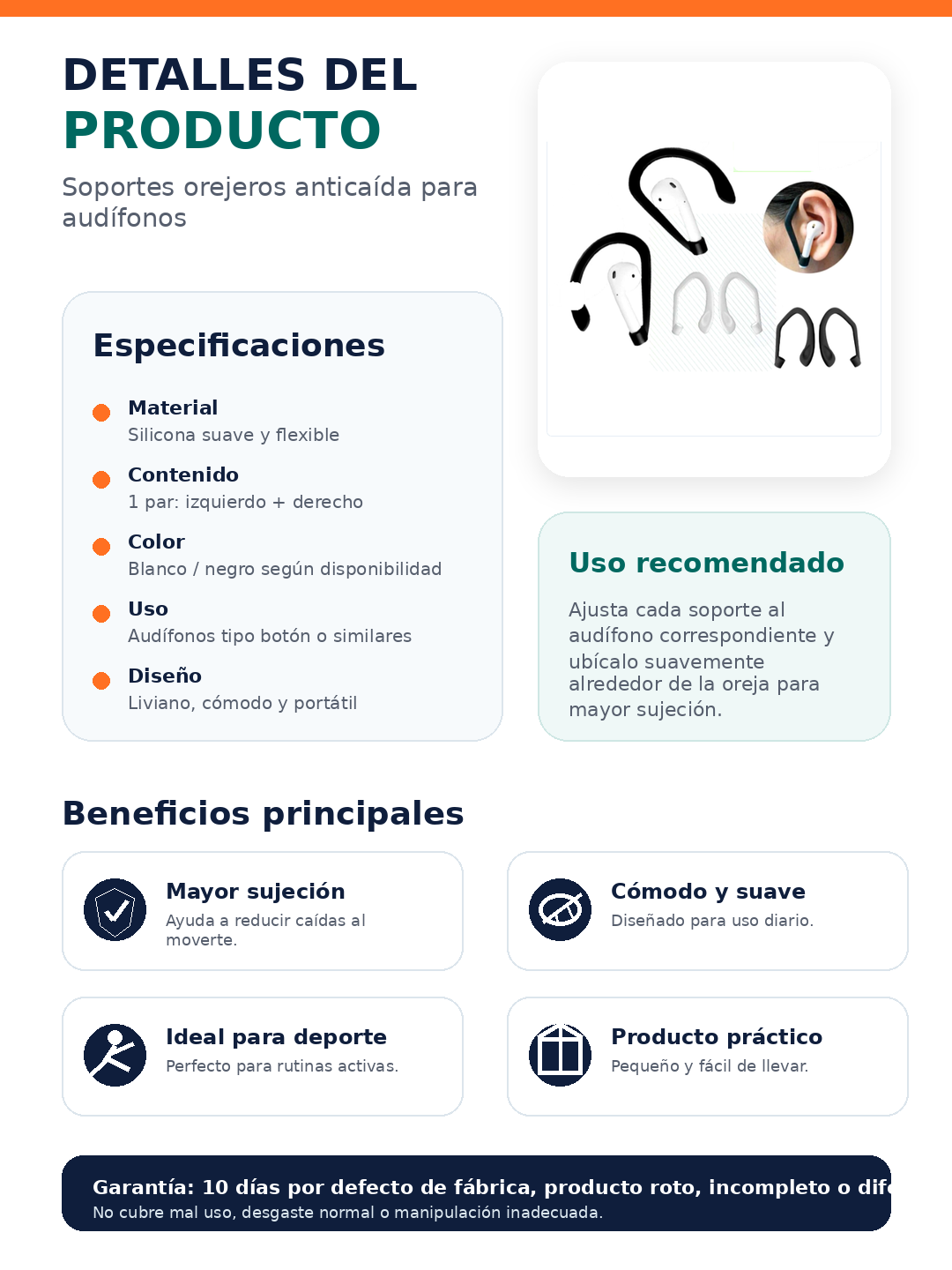 Ganchos Orejeros Anticaída para Audífonos Inalámbricos – Par en Silicona Flexible