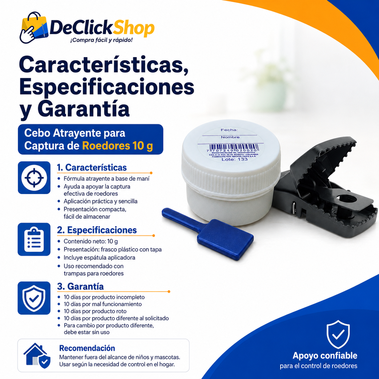 Cebo Atrayente para Captura de Roedores 10 g con Espátula Aplicadora