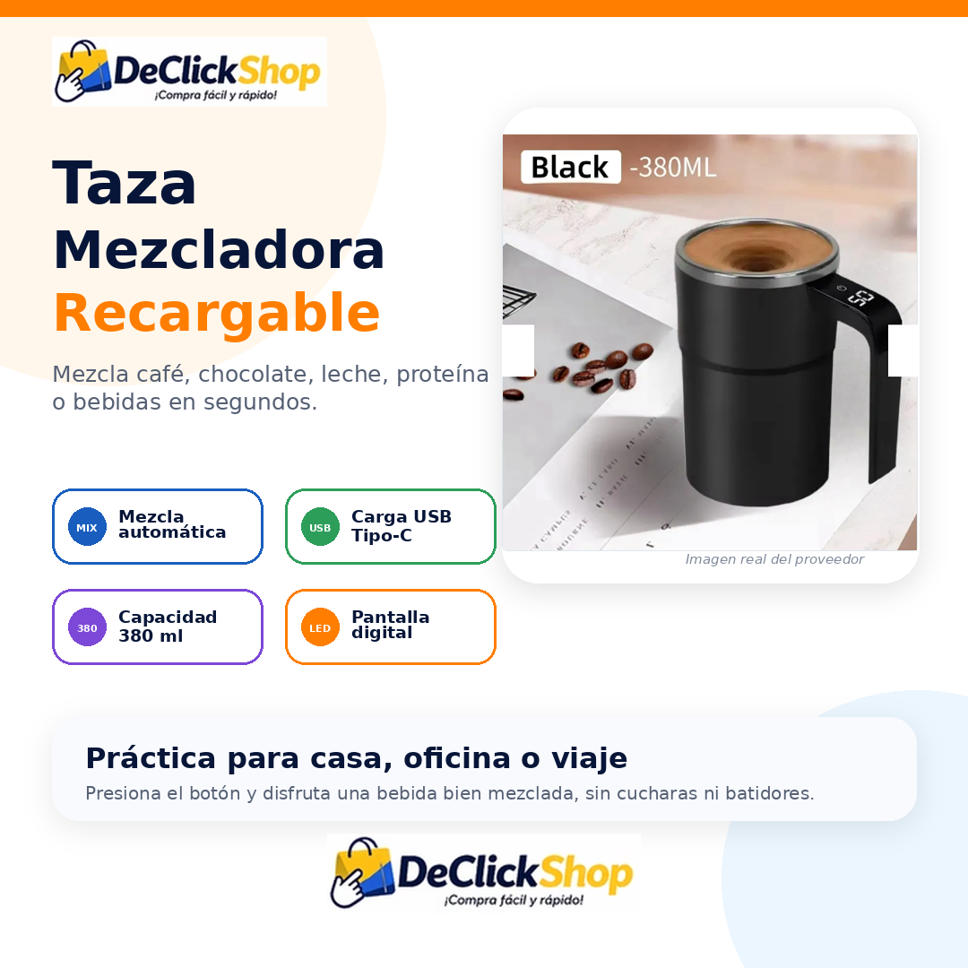 Taza Mezcladora Recargable 380 ml con Pantalla Digital y Carga Tipo-C