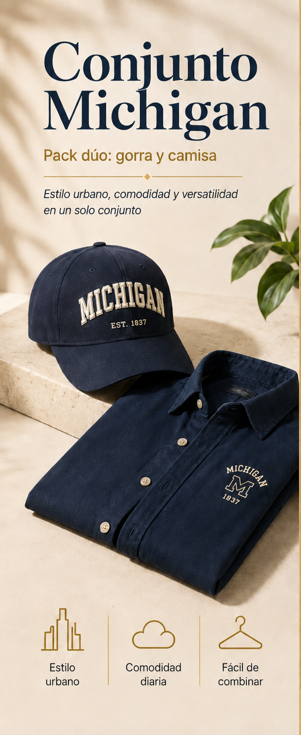 Conjunto Michigan Dúo – Camisa Casual y Gorra Bordada Estilo Urbano