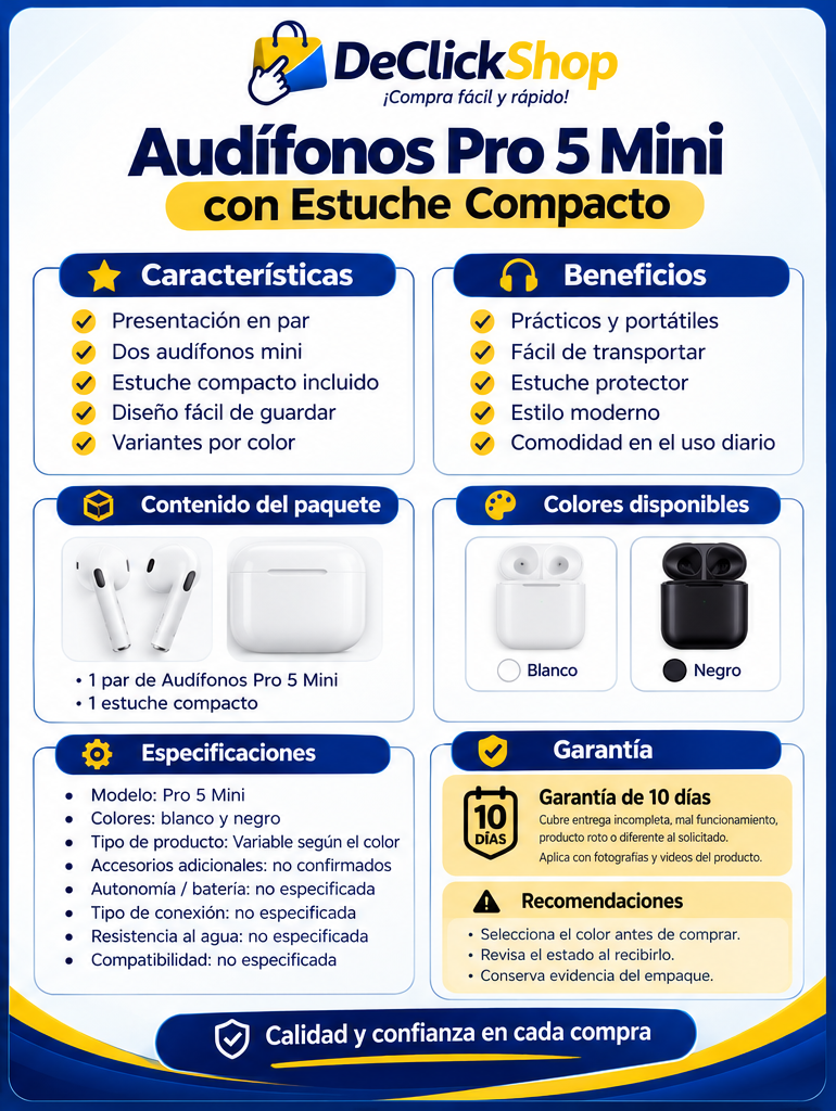 Audífonos Pro 5 Mini con Estuche Compacto