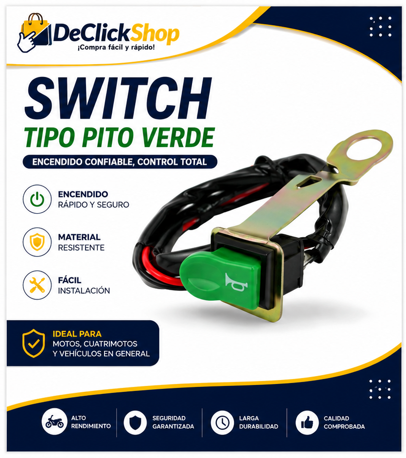 Switch Universal para Pito de Moto con Botón Verde y Soporte Metálico