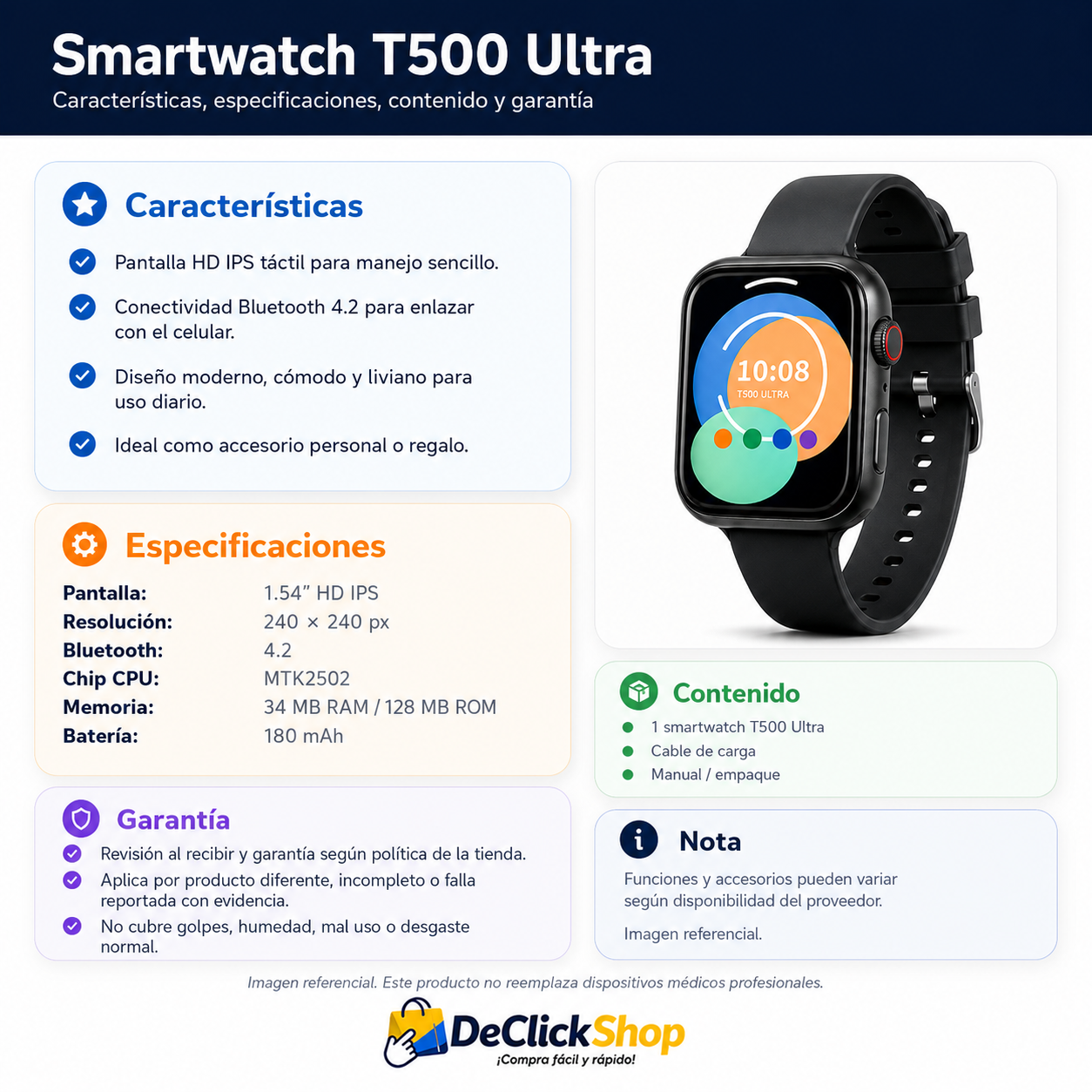 Smartwatch T500 Ultra – Reloj Inteligente Bluetooth con Pantalla Táctil