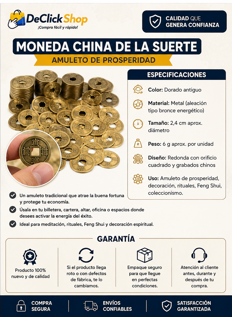 Moneda China Feng Shui de la Prosperidad – Amuleto de Buena Suerte