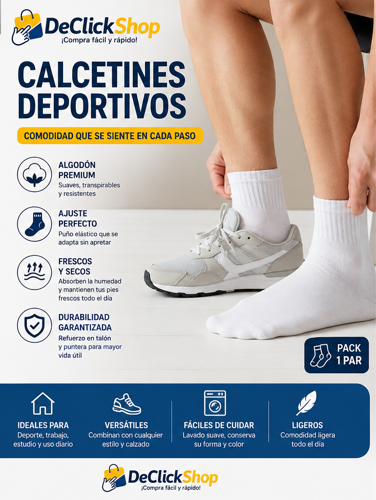 Calcetines Deportivos Blancos Unisex en Algodón – Corte Medio, Cómodos y Transpirables