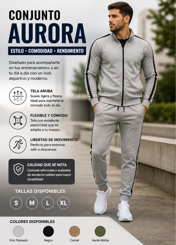 Conjunto Deportivo Aurora para Hombre – Chaqueta y Pantalón en Tela Aruba