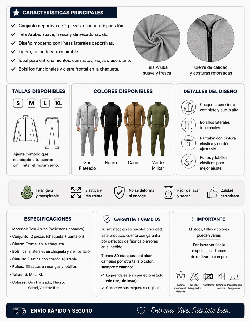 Conjunto Deportivo Aurora para Hombre – Chaqueta y Pantalón en Tela Aruba
