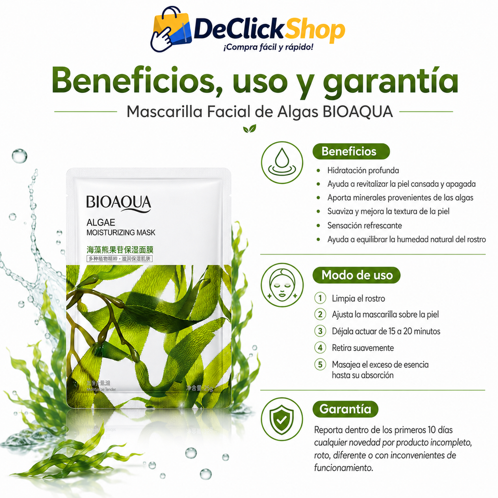 Mascarilla Facial Hidratante de Algas BIOAQUA – Piel Fresca, Suave y Revitalizada