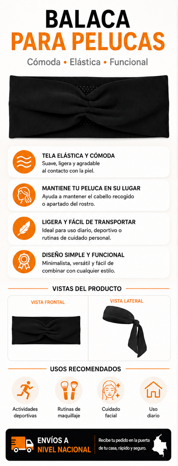 Balaca Elástica para Pelucas – Banda Negra Cómoda y Funcional