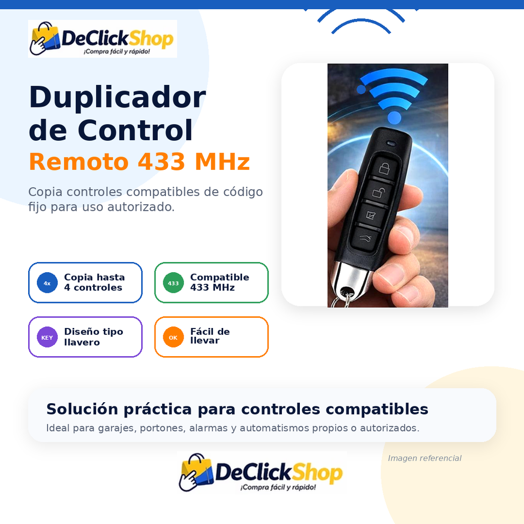 Duplicador Universal de Control Remoto 433 MHz 4 en 1 Tipo Llavero