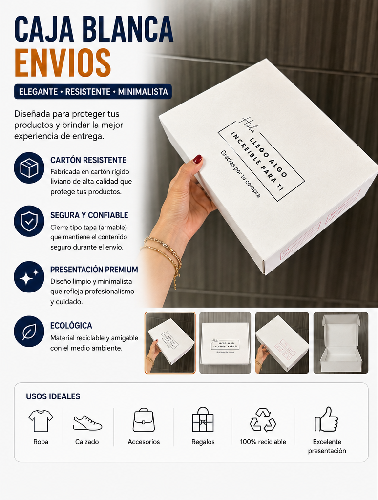 Caja Blanca para Envíos y Regalos – Cartón Rígido, Resistente y Elegante
