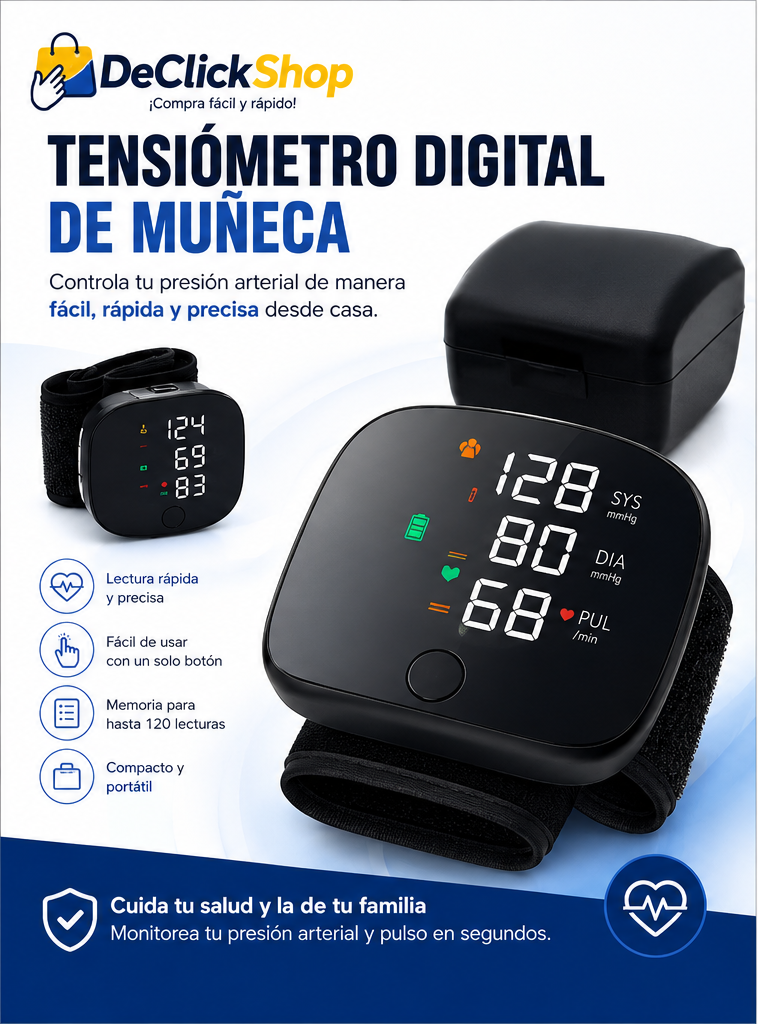 Tensiómetro Digital de Muñeca Portátil – Monitor de Presión Arterial con Pantalla LED