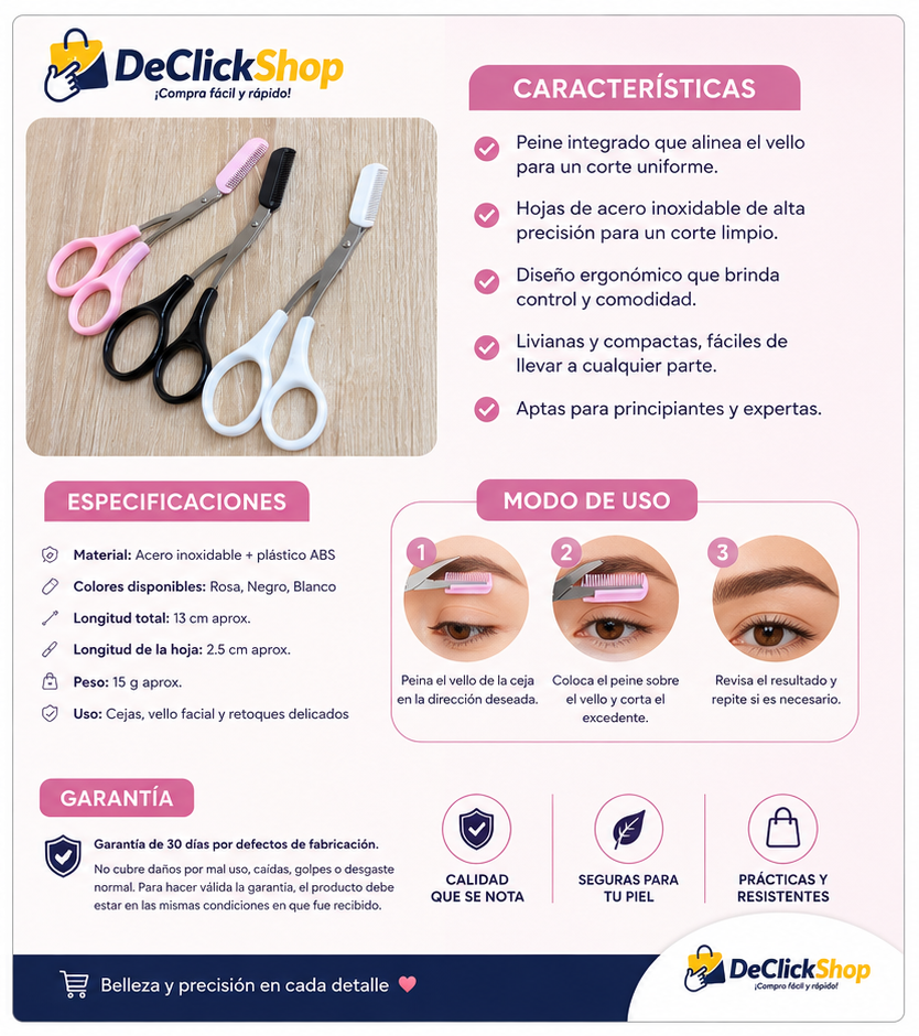Tijeras Perfiladoras para Cejas con Peine Integrado – Corte Preciso y Seguro