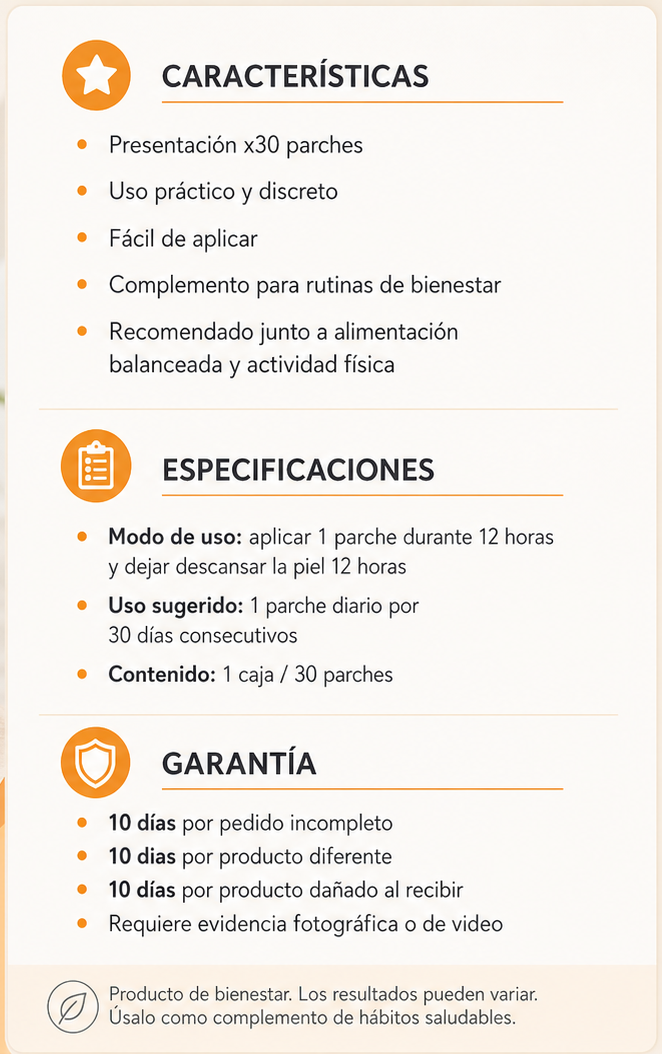 Parches Corporales de Bienestar X30 – Uso Diario y Aplicación Discreta
