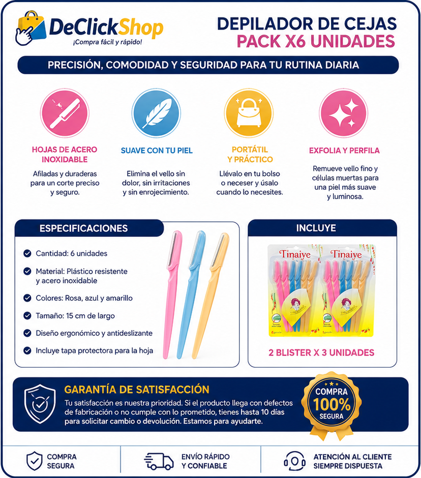 Depilador Perfilador de Cejas Pack x6 Unidades – Precisión y Suavidad para Rostro