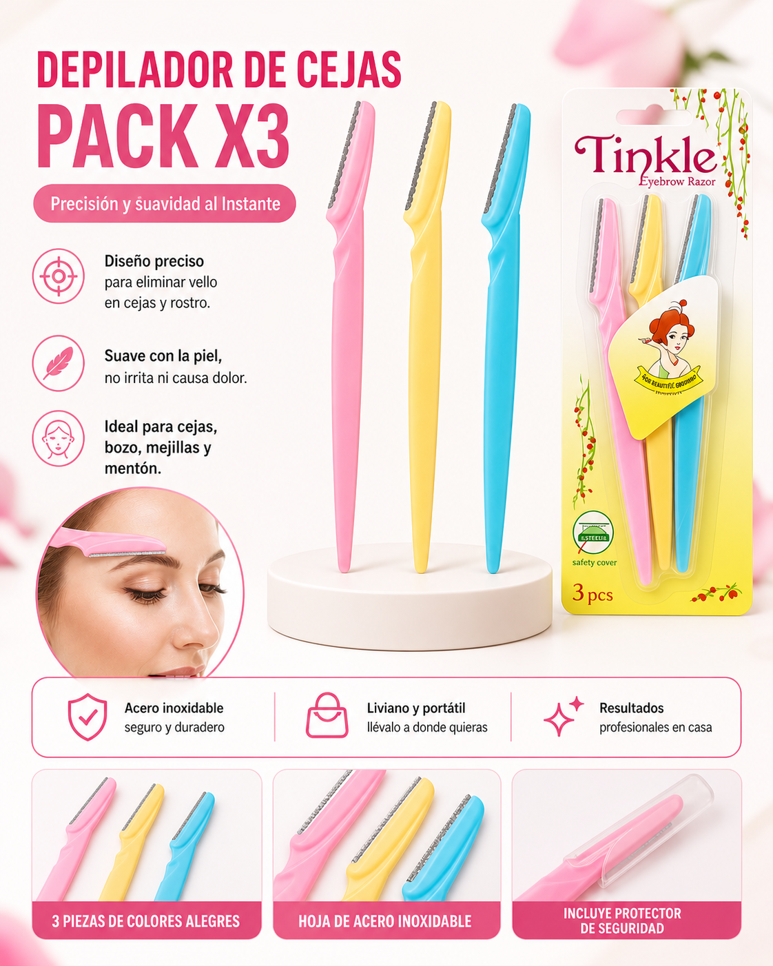 Depiladores Faciales para Cejas Pack x3 – Rasuradores de Precisión para Rostro