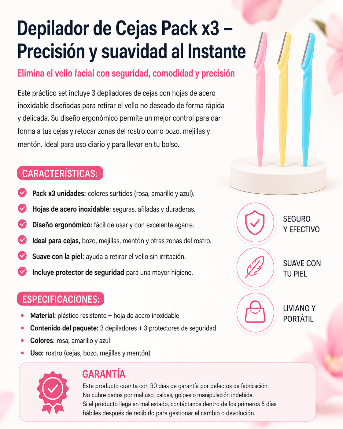 Depiladores Faciales para Cejas Pack x3 – Rasuradores de Precisión para Rostro