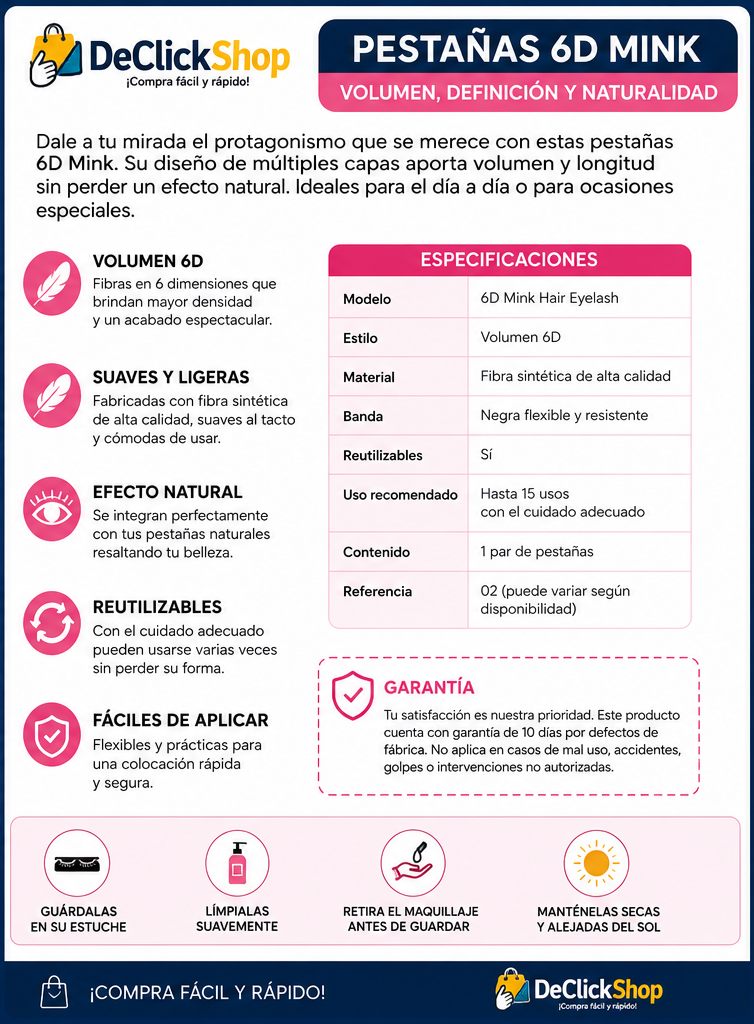 Pestañas Postizas 6D Mink Reutilizables – Efecto Natural y Volumen Premium